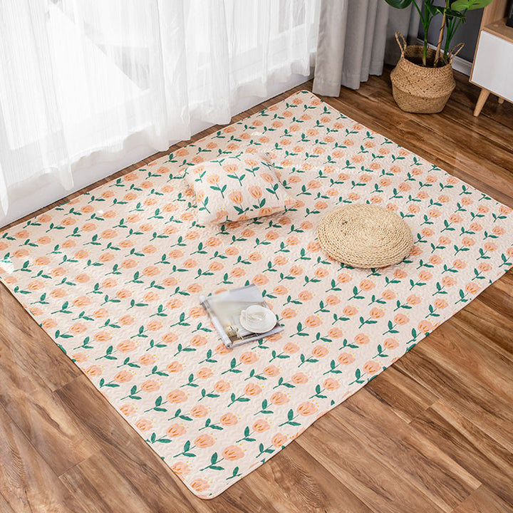 Lisslune | Green and Purple Kids Carpet Cotton Flower Rug Pet-Friendly Washable Non-Slip Background Area Rug for Decoration