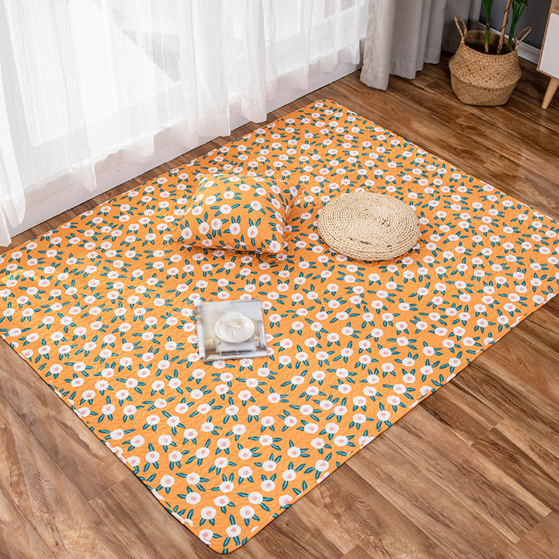 Lisslune | Green and Purple Kids Carpet Cotton Flower Rug Pet-Friendly Washable Non-Slip Background Area Rug for Decoration