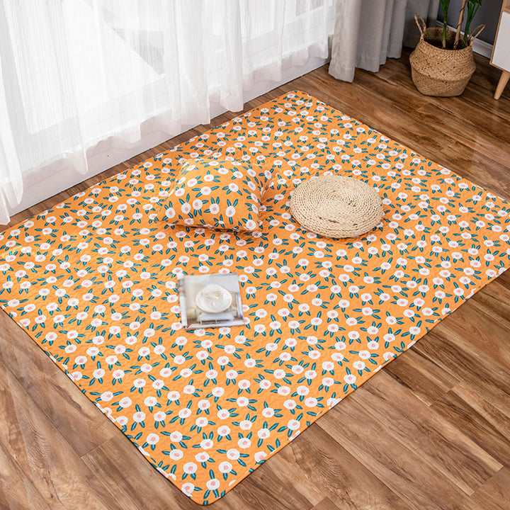 Lisslune | Green and Purple Kids Carpet Cotton Flower Rug Pet-Friendly Washable Non-Slip Background Area Rug for Decoration