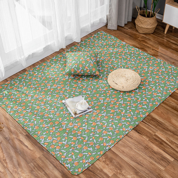 Lisslune | Green and Purple Kids Carpet Cotton Flower Rug Pet-Friendly Washable Non-Slip Background Area Rug for Decoration