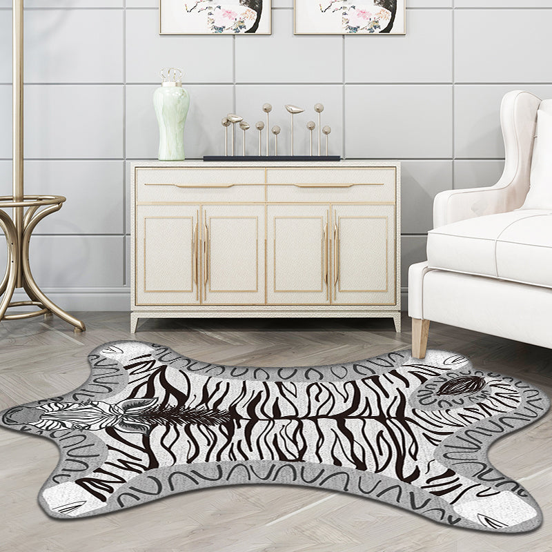 Lisslune | Unique Kids Irregular Carpet in Yellow and Grey Animal Zebra Pattern Carpet Polyester Washable Carpet for Children's Room