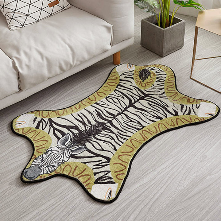 Lisslune | Unique Kids Irregular Carpet in Yellow and Grey Animal Zebra Pattern Carpet Polyester Washable Carpet for Children's Room