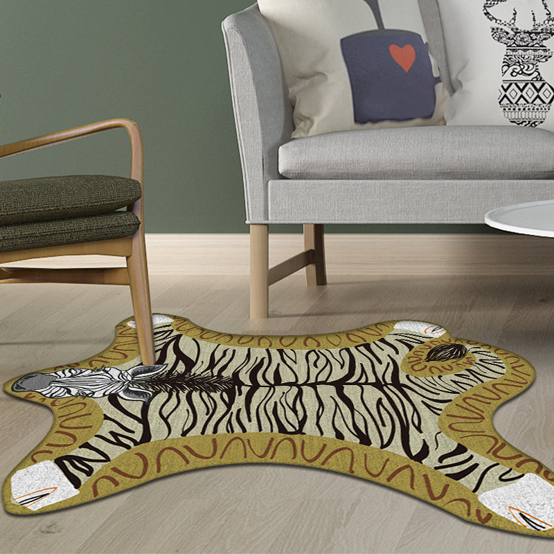 Lisslune | Unique Kids Irregular Carpet in Yellow and Grey Animal Zebra Pattern Carpet Polyester Washable Carpet for Children's Room