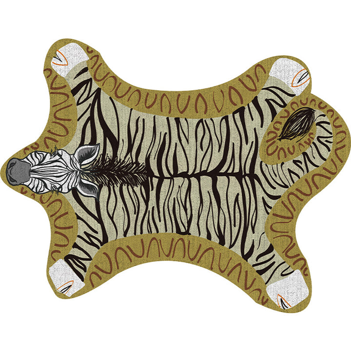 Lisslune | Unique Kids Irregular Carpet in Yellow and Grey Animal Zebra Pattern Carpet Polyester Washable Carpet for Children's Room