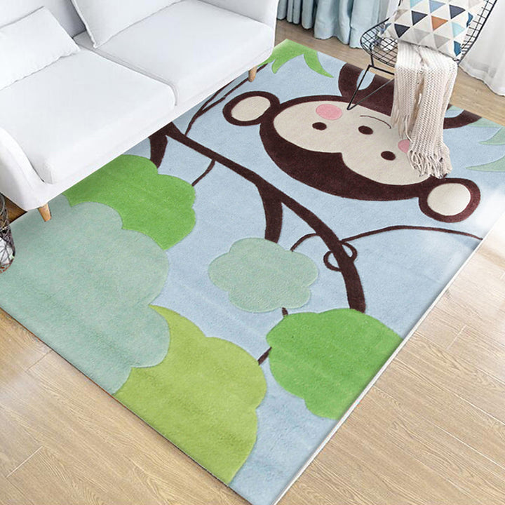 Lisslune | Children's Animal Pattern Rug Green Multicolor Polyester Rug Washable Pet-Friendly Non-Slip Rug for the Children's Room