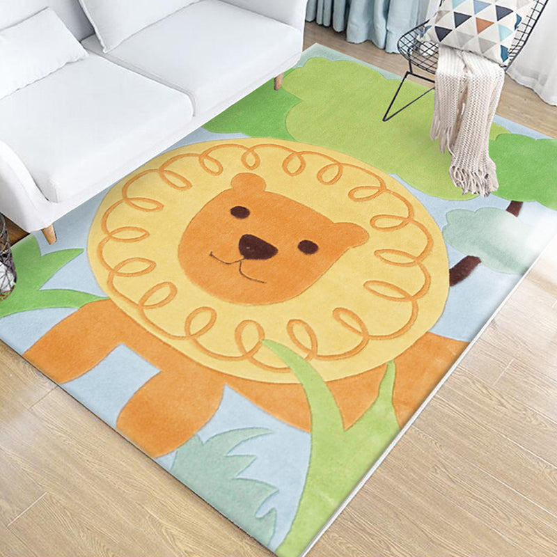 Lisslune | Children's Animal Pattern Rug Green Multicolor Polyester Rug Washable Pet-Friendly Non-Slip Rug for the Children's Room