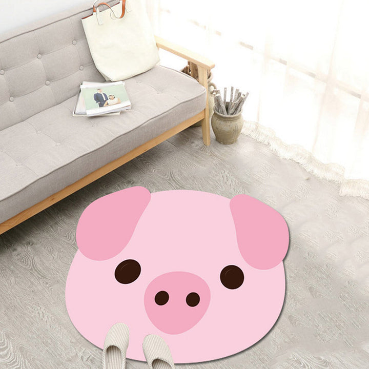 Lisslune | Unique Cartoon Animal Pattern Rug Green and Pink Children's Rug Polyester Pet Friendly Washable Non-Slip Back Rug for the Children's Room