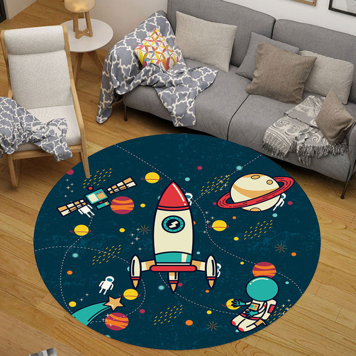 Lisslune | Children Space Pattern Carpet Black and Blue Polyester Carpet Washable Pet-Friendly Non-Slip Rug for Children's Room