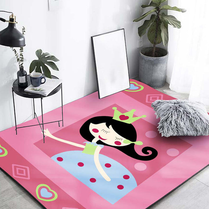 Lisslune | Cute Cartoon Character Pattern Rug Pink Kids Rug Polyester Washable Pet Friendly Non-Slip Rug for the Nursery