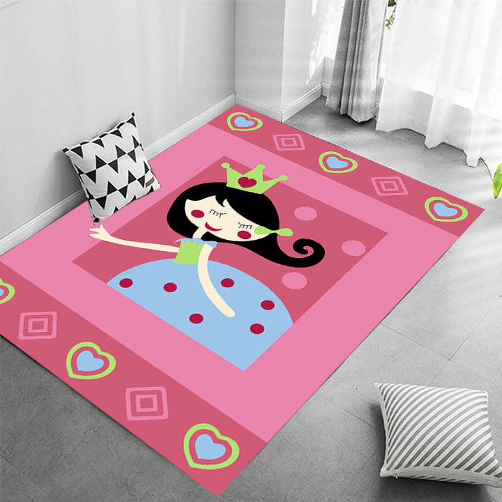 Lisslune | Cute Cartoon Character Pattern Rug Pink Kids Rug Polyester Washable Pet Friendly Non-Slip Rug for the Nursery