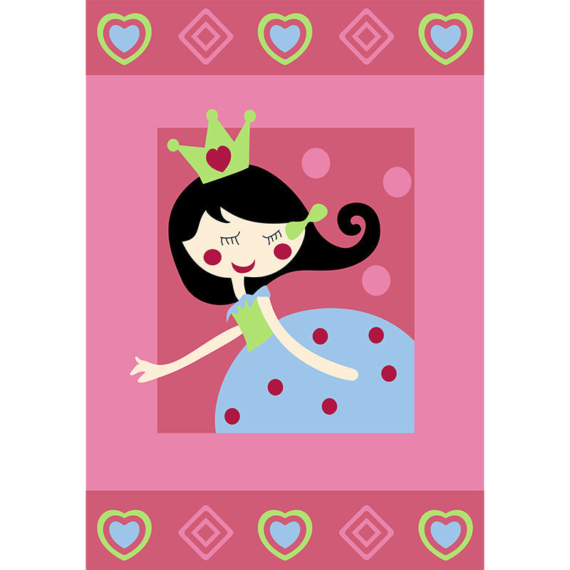 Lisslune | Cute Cartoon Character Pattern Rug Pink Kids Rug Polyester Washable Pet Friendly Non-Slip Rug for the Nursery