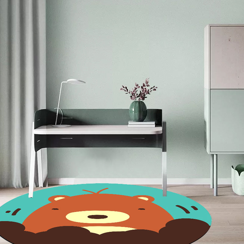 Lisslune | Kids Cartoon Animal Pattern Rug Blue and Pink Polyester Rug Washable Pet Friendly Non-Slip Rug for the Children's Room