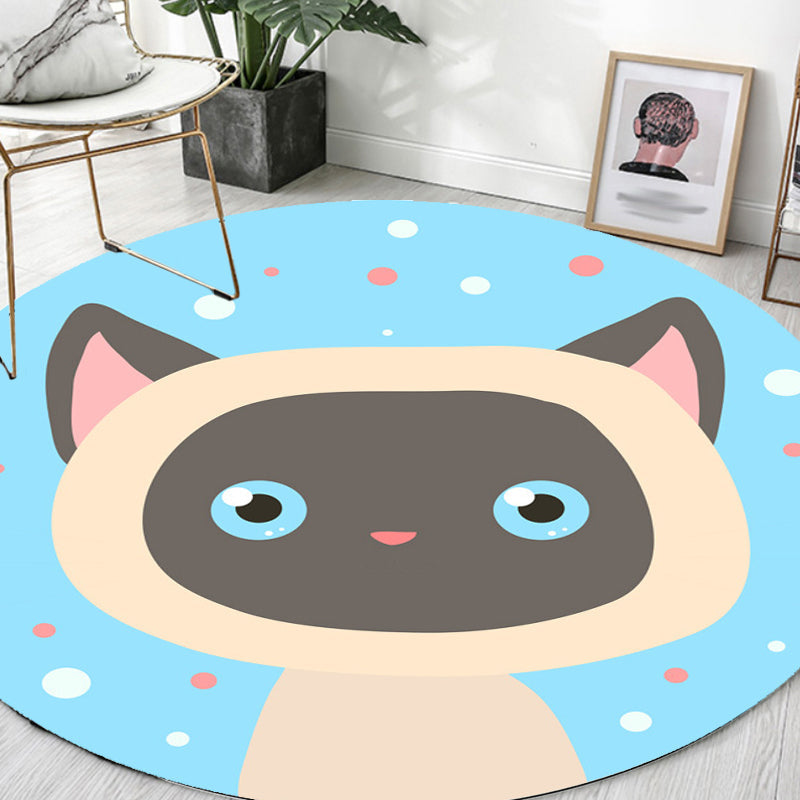 Lisslune | Kids Cartoon Animal Pattern Rug Blue and Pink Polyester Rug Washable Pet Friendly Non-Slip Rug for the Children's Room