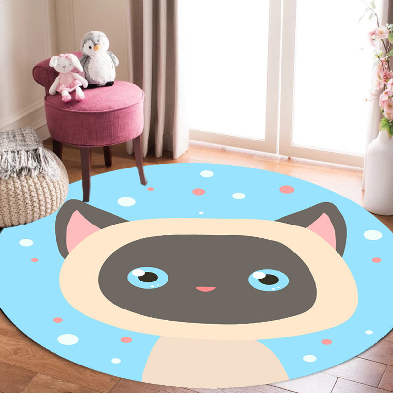 Lisslune | Kids Cartoon Animal Pattern Rug Blue and Pink Polyester Rug Washable Pet Friendly Non-Slip Rug for the Children's Room