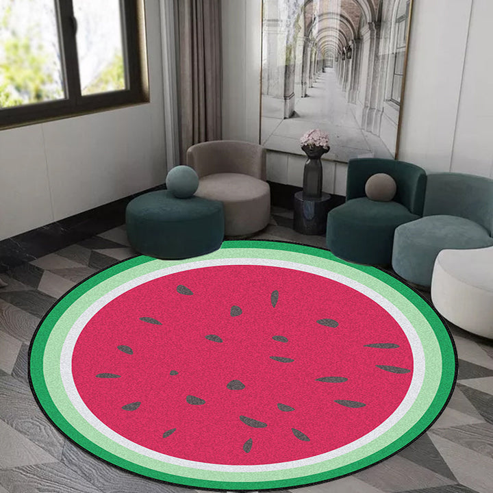 Lisslune | Unique Watermelon Pattern Rug Red and Green Kids Rug Polyester Washable Pet Friendly Non-Slip Carpet for Children's Room