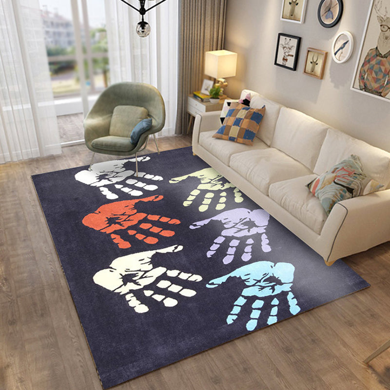 Lisslune | Kids Handprint Pattern Rug Black and Apricot Polyester Rug Washable Pet-Friendly Non-Slip Area Rug for the Kids' Room