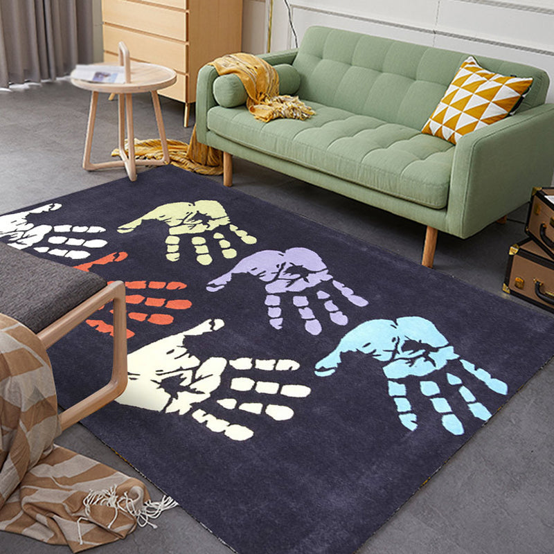 Lisslune | Kids Handprint Pattern Rug Black and Apricot Polyester Rug Washable Pet-Friendly Non-Slip Area Rug for the Kids' Room