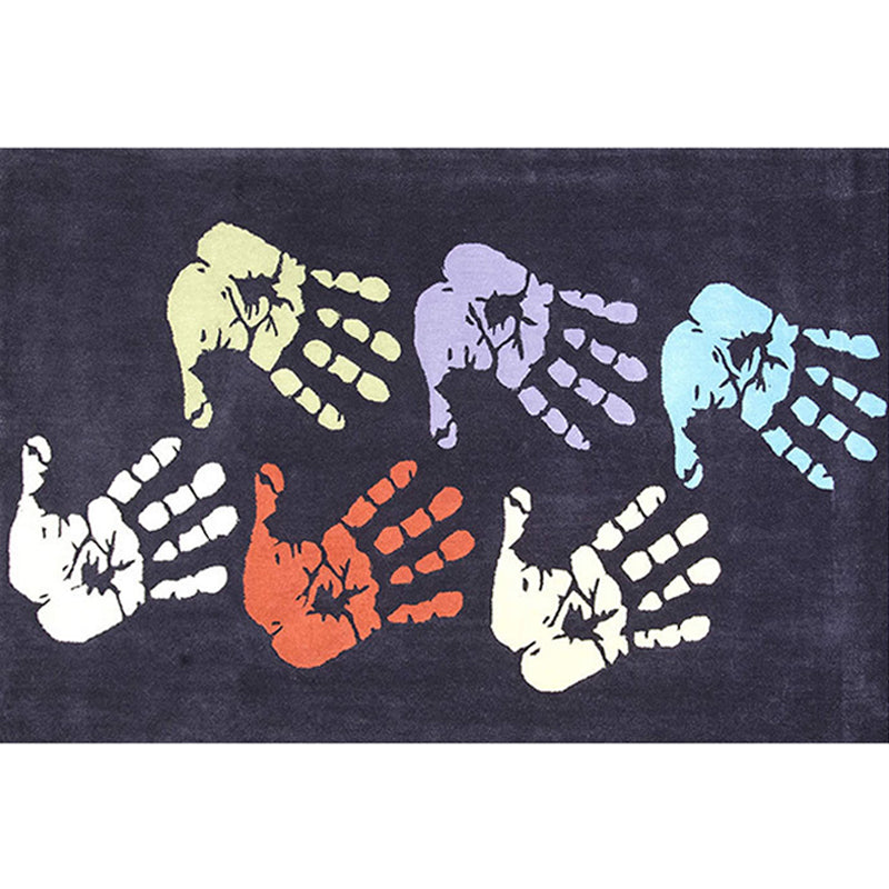 Lisslune | Kids Handprint Pattern Rug Black and Apricot Polyester Rug Washable Pet-Friendly Non-Slip Area Rug for the Kids' Room