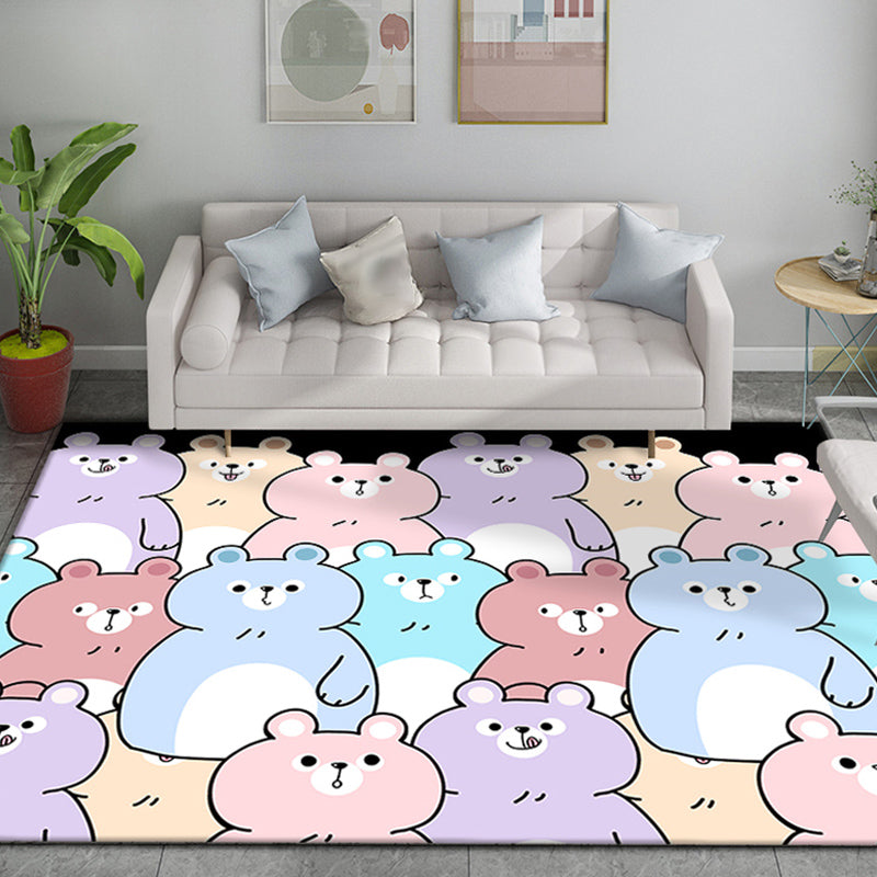 Lisslune | Funky Cartoon Bear Pattern Carpet Multicolor Kids Carpet Polyester Pet Friendly Washable Area Rug for Nursery
