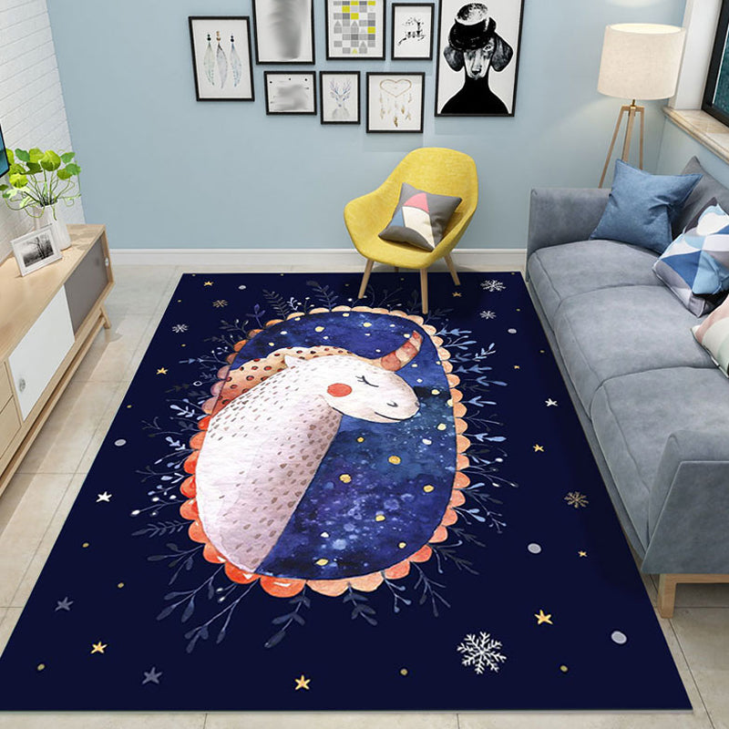 Lisslune | Colorful Cartoon Animal Pattern Area Rug Pink and Blue Children Rug Polyester Pet-Friendly Washable Non-Slip Back Area Rug for Daycare