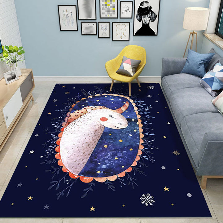 Lisslune | Colorful Cartoon Animal Pattern Area Rug Pink and Blue Children Rug Polyester Pet-Friendly Washable Non-Slip Back Area Rug for Daycare