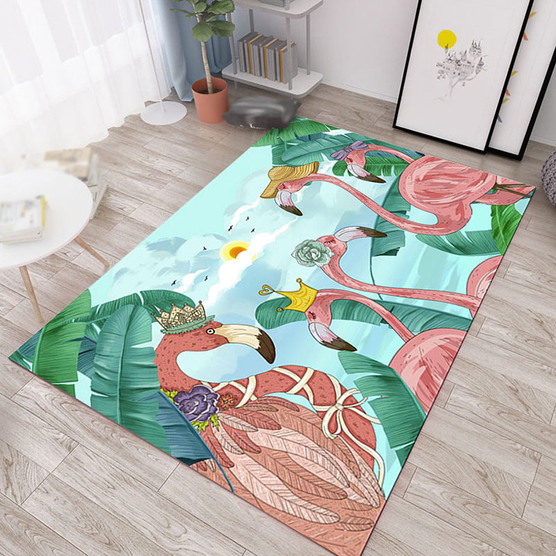 Lisslune | Colorful Cartoon Animal Pattern Area Rug Pink and Blue Children Rug Polyester Pet-Friendly Washable Non-Slip Back Area Rug for Daycare
