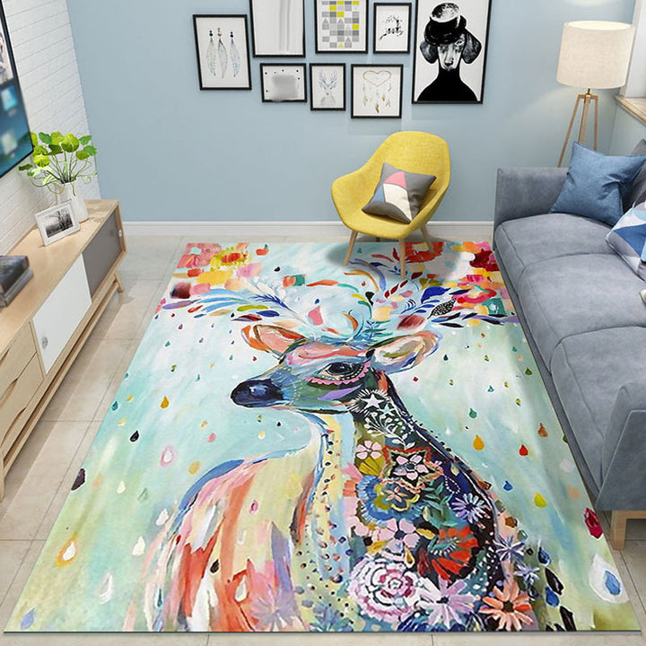 Lisslune | Colorful Cartoon Animal Pattern Area Rug Pink and Blue Children Rug Polyester Pet-Friendly Washable Non-Slip Back Area Rug for Daycare