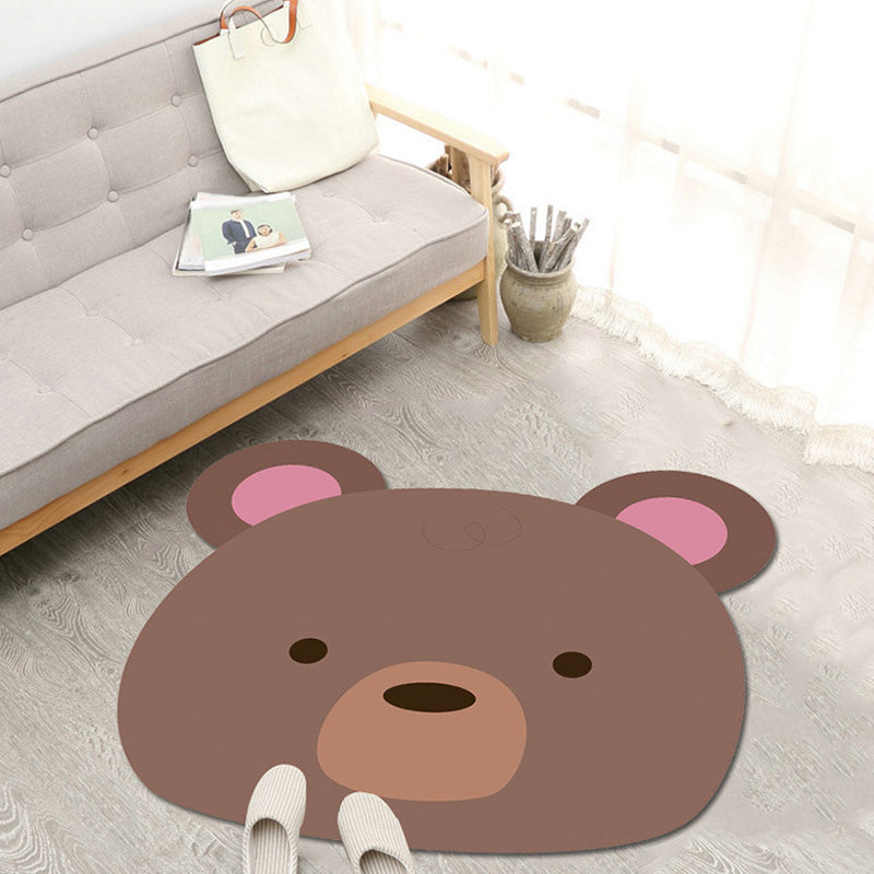 Lisslune | Kawaii Cartoon Animal Pattern Rug Brown and Yellow Kids Rug Polyester Washable Pet Friendly Non-Slip Carpet for Kids Room