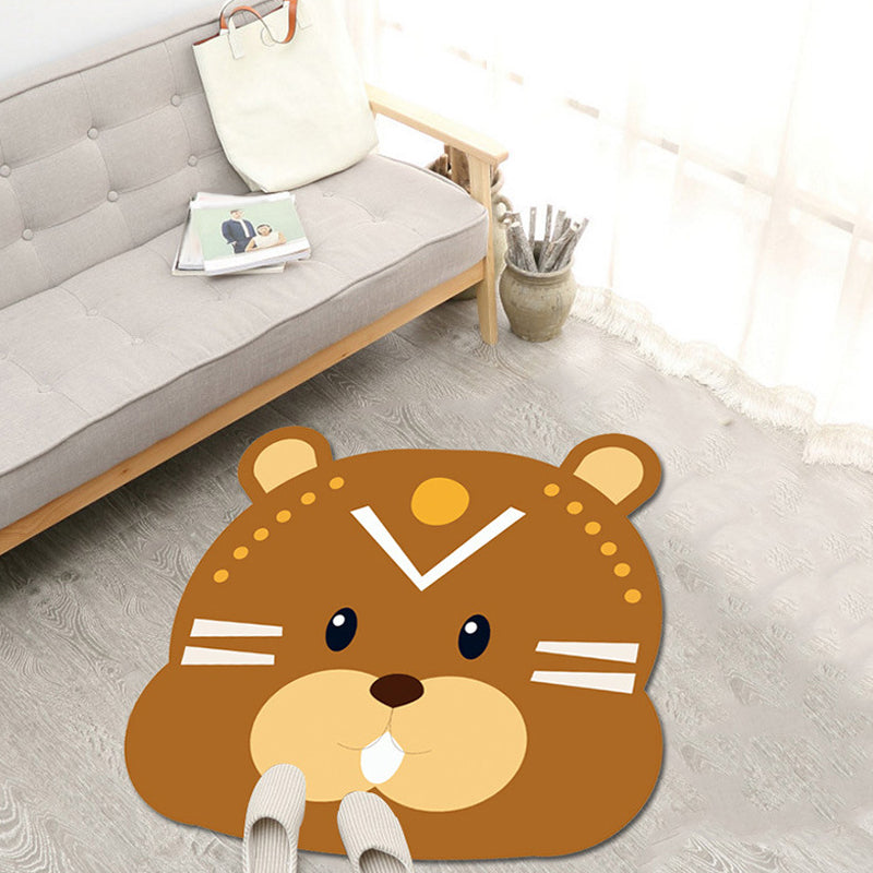 Lisslune | Kawaii Cartoon Animal Pattern Rug Brown and Yellow Kids Rug Polyester Washable Pet Friendly Non-Slip Carpet for Kids Room