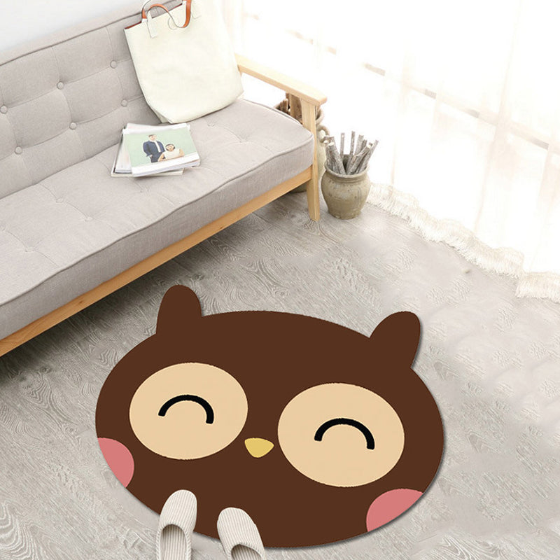 Lisslune | Kawaii Cartoon Animal Pattern Rug Brown and Yellow Kids Rug Polyester Washable Pet Friendly Non-Slip Carpet for Kids Room
