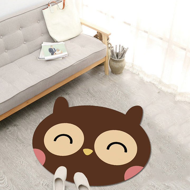 Lisslune | Kawaii Cartoon Animal Pattern Rug Brown and Yellow Kids Rug Polyester Washable Pet Friendly Non-Slip Carpet for Kids Room