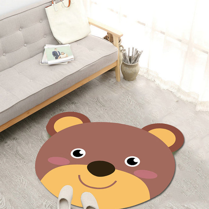 Lisslune | Kawaii Cartoon Animal Pattern Rug Brown and Yellow Kids Rug Polyester Washable Pet Friendly Non-Slip Carpet for Kids Room