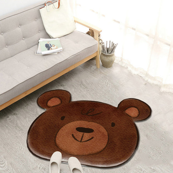 Lisslune | Kawaii Cartoon Animal Pattern Rug Brown and Yellow Kids Rug Polyester Washable Pet Friendly Non-Slip Carpet for Kids Room