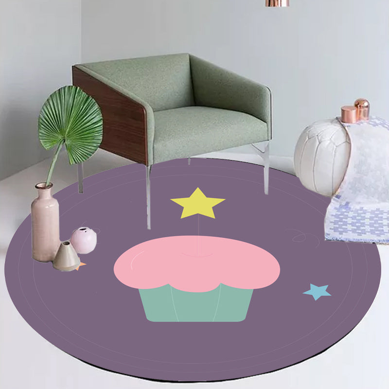 Lisslune | Novelty Cake Pattern Rug Brown and Purple Kids Rug Polyester Pet Friendly Washable Area Rug for the Children's Room