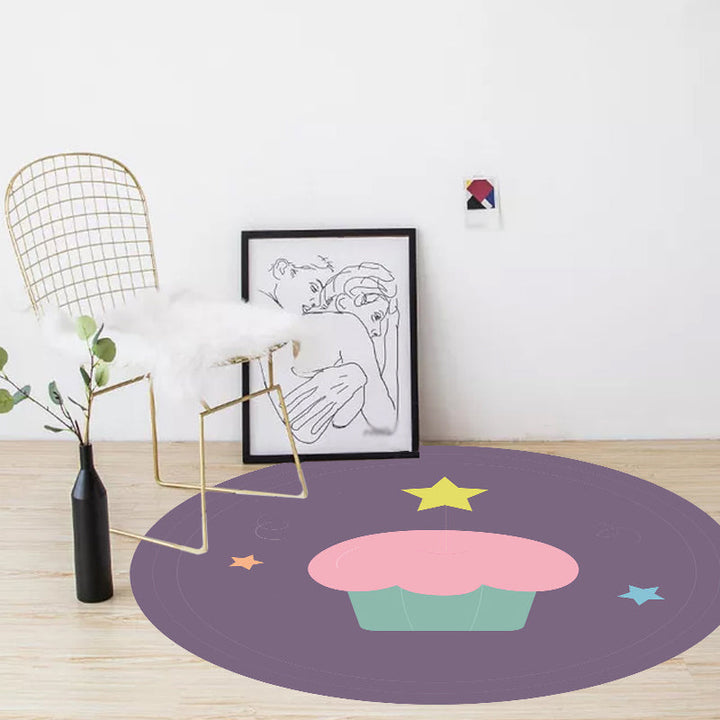 Lisslune | Novelty Cake Pattern Rug Brown and Purple Kids Rug Polyester Pet Friendly Washable Area Rug for the Children's Room