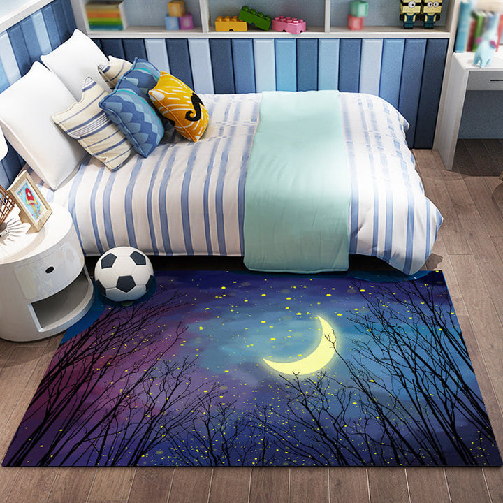 Lisslune | Pink and Blue Children's Carpet Polyester Forest and City Pattern Carpet Pet Friendly Washable Non-Slip Backing Carpet for Decoration