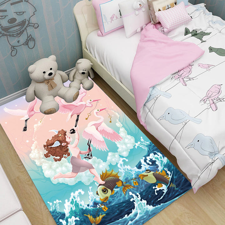 Lisslune | Pink and Blue Children's Carpet Polyester Forest and City Pattern Carpet Pet Friendly Washable Non-Slip Backing Carpet for Decoration