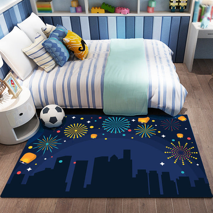 Lisslune | Pink and Blue Children's Carpet Polyester Forest and City Pattern Carpet Pet Friendly Washable Non-Slip Backing Carpet for Decoration