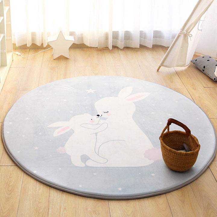 Lisslune | Kids Cartoon Animal Pattern Rug Gray and Green Polyester Rug Washable Pet-Friendly Non-Slip Rug for Your Child's Bedroom