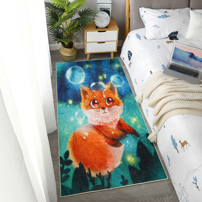 Lisslune | Children Dog Pattern Rug Green and Blue Polyester Rug Washable Pet Friendly Non-Slip Area Rug for the Children's Room