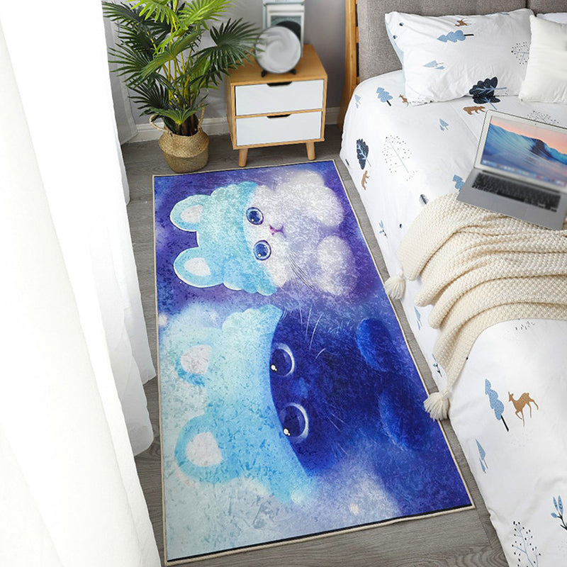 Lisslune | Children Dog Pattern Rug Green and Blue Polyester Rug Washable Pet Friendly Non-Slip Area Rug for the Children's Room