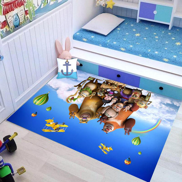 Lisslune | Kids Cartoon Character Pattern Rug Pink and Blue Polyester Rug Washable Pet Friendly Non-Slip Rug for the Children's Room