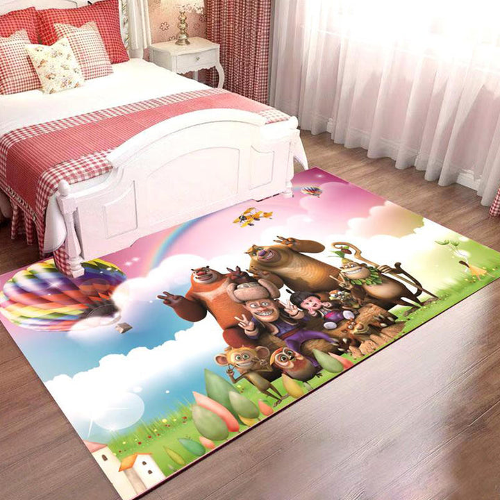 Lisslune | Kids Cartoon Character Pattern Rug Pink and Blue Polyester Rug Washable Pet Friendly Non-Slip Rug for the Children's Room