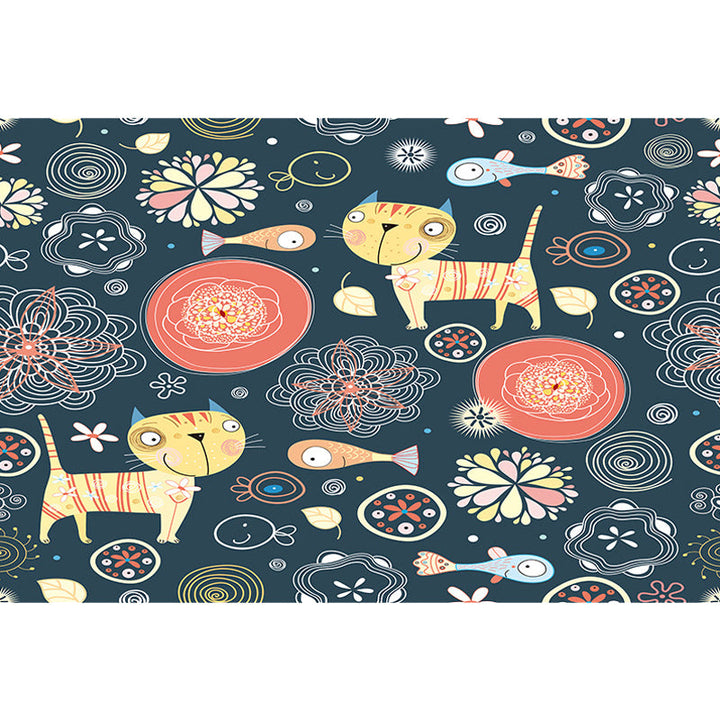 Lisslune | Dark Black Children’s Mat Polyester Animal and Flower Pattern Carpet Pet Friendly Washable Non-Slip Backing Rug for Decoration