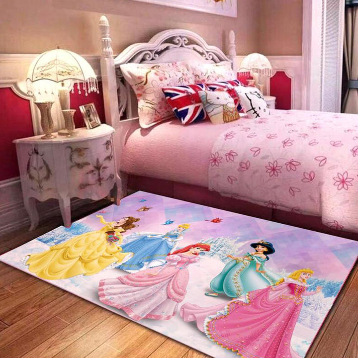 Lisslune | Pink and Green Children Rug Polyester Cartoon Character Pattern Rug Pet-Friendly Washable Non-Slip Backing Rug for Decoration