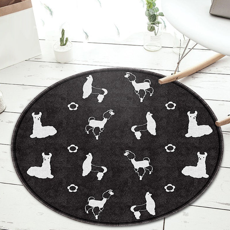 Lisslune | Black and Green Children's Carpet Polyester Cartoon Animal and Flower Pattern Rug Pet Friendly Washable Non-Slip Backing Rug for Decoration