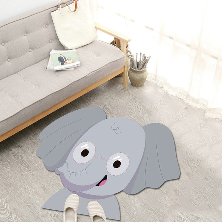 Lisslune | Children's Cartoon Animal Pattern Rug Green and Blue Polyester Rug Washable Pet-Friendly Non-Slip Area Rug for the Children's Room