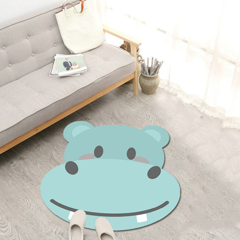 Lisslune | Children's Cartoon Animal Pattern Rug Green and Blue Polyester Rug Washable Pet-Friendly Non-Slip Area Rug for the Children's Room