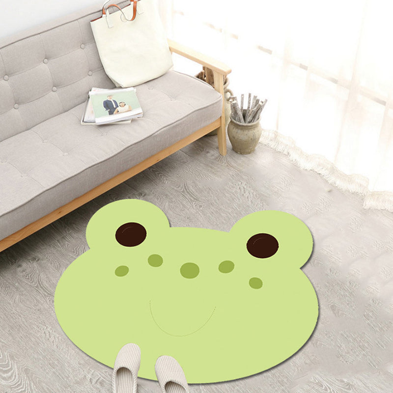Lisslune | Children's Cartoon Animal Pattern Rug Green and Blue Polyester Rug Washable Pet-Friendly Non-Slip Area Rug for the Children's Room
