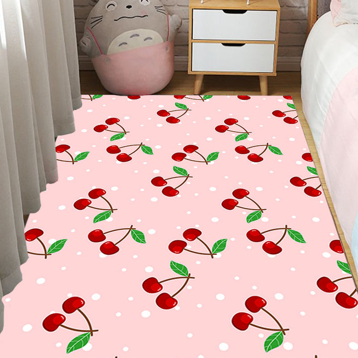 Lisslune | Pink Children's Carpet Synthetic Cherry Pattern Carpet Pet Friendly Washable Non-Slip Back Carpet for Decoration